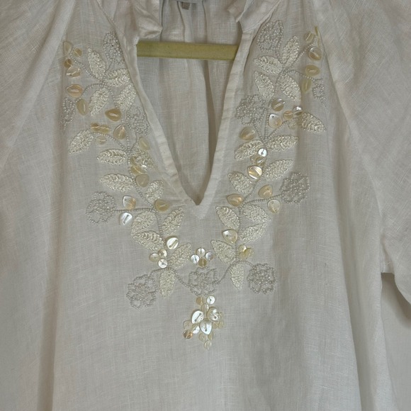Tommy Bahama White Linen Coastalina Shell Embellished Ruffle Sleeve Blouse XS - Picture 4 of 12